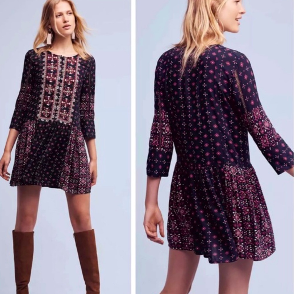 Like New Anthropologie Vanessa Virginia Kaleidoscope embroidered dress M Medium